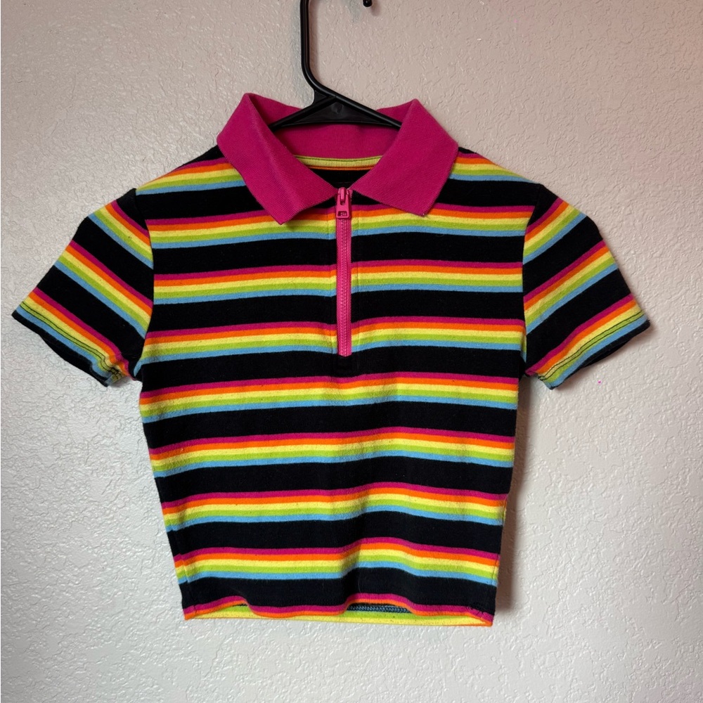 Striped Juniors Polo Shirt - Pink and Multicolor